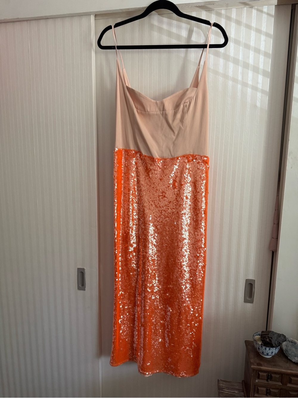 Spaghetti Strap Pale orange and Orange Sequin Maxi Dress